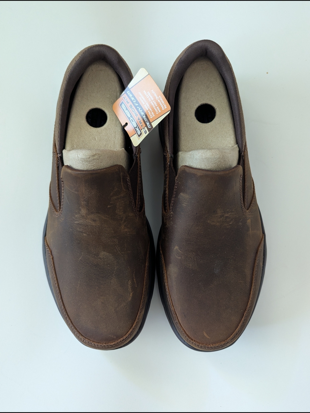 NEW Skechers Men's Brown Slip-On Leather Loafers - 9.5Wide